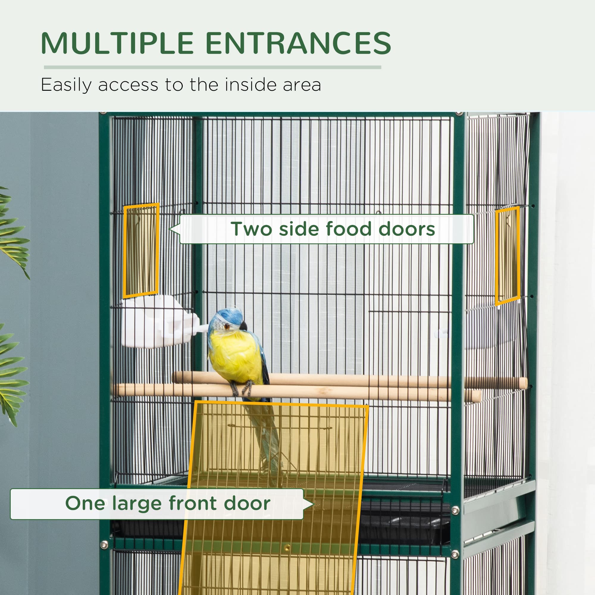 PawHut Large Bird Cage with 1.7 ft. Width for Wingspan, Bird Aviary Indoor with Multi-Door Design, Fit for a Canary, Finch, Conu